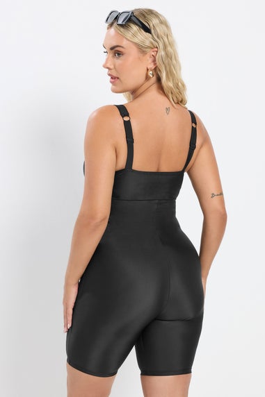 Yours Curve Black Tummy Control Swim Unitard