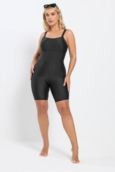 Yours Curve Black Tummy Control Swim Unitard