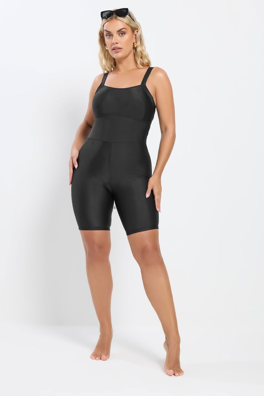 Yours Curve Black Tummy Control Swim Unitard