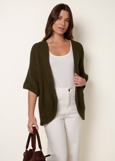 Blue Vanilla Khaki Pointelle Knit Cardigan