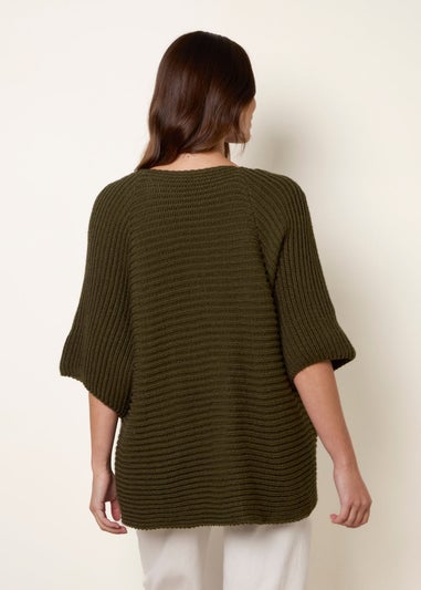 Blue Vanilla Khaki Pointelle Knit Cardigan