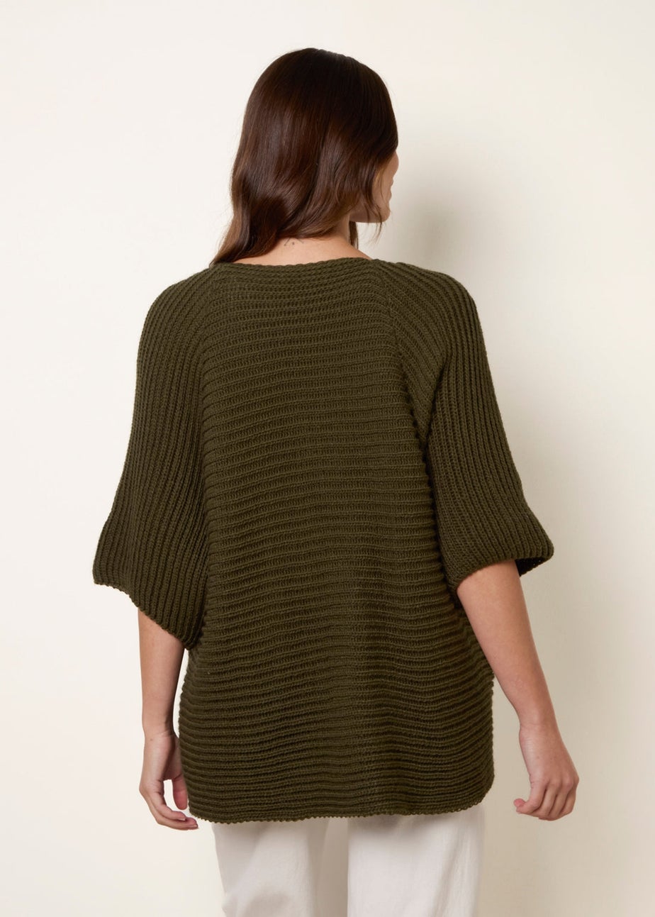 Blue Vanilla Khaki Pointelle Knit Cardigan