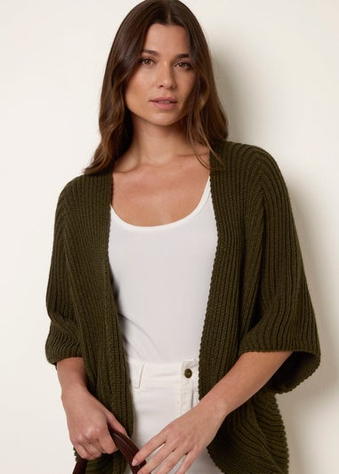 Blue Vanilla Khaki Pointelle Knit Cardigan