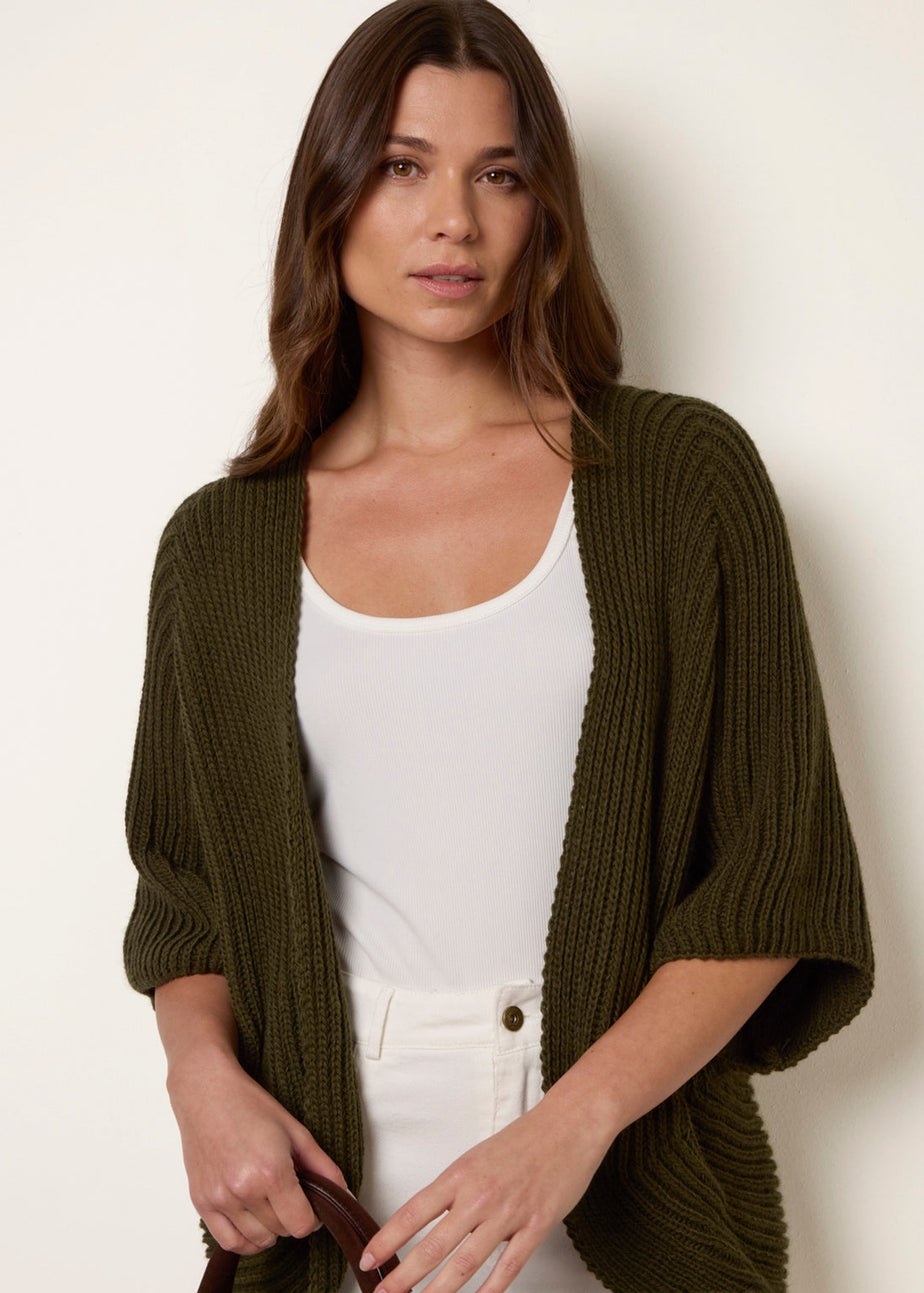 Blue Vanilla Khaki Pointelle Knit Cardigan