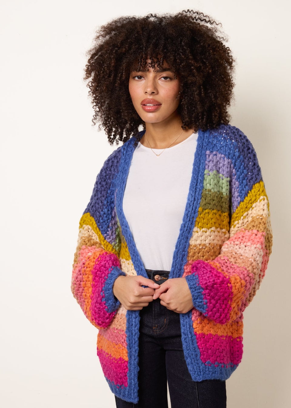 Blue Vanilla Multi Colourful Striped Cardigan