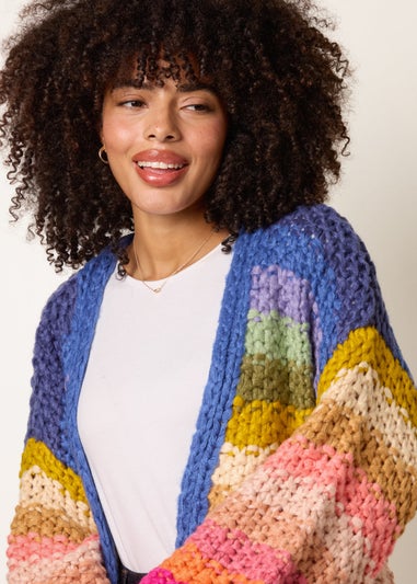 Blue Vanilla Multi Colourful Striped Cardigan