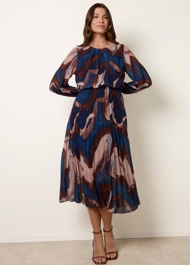 Blue Vanilla Navy Marble Pleated Dress