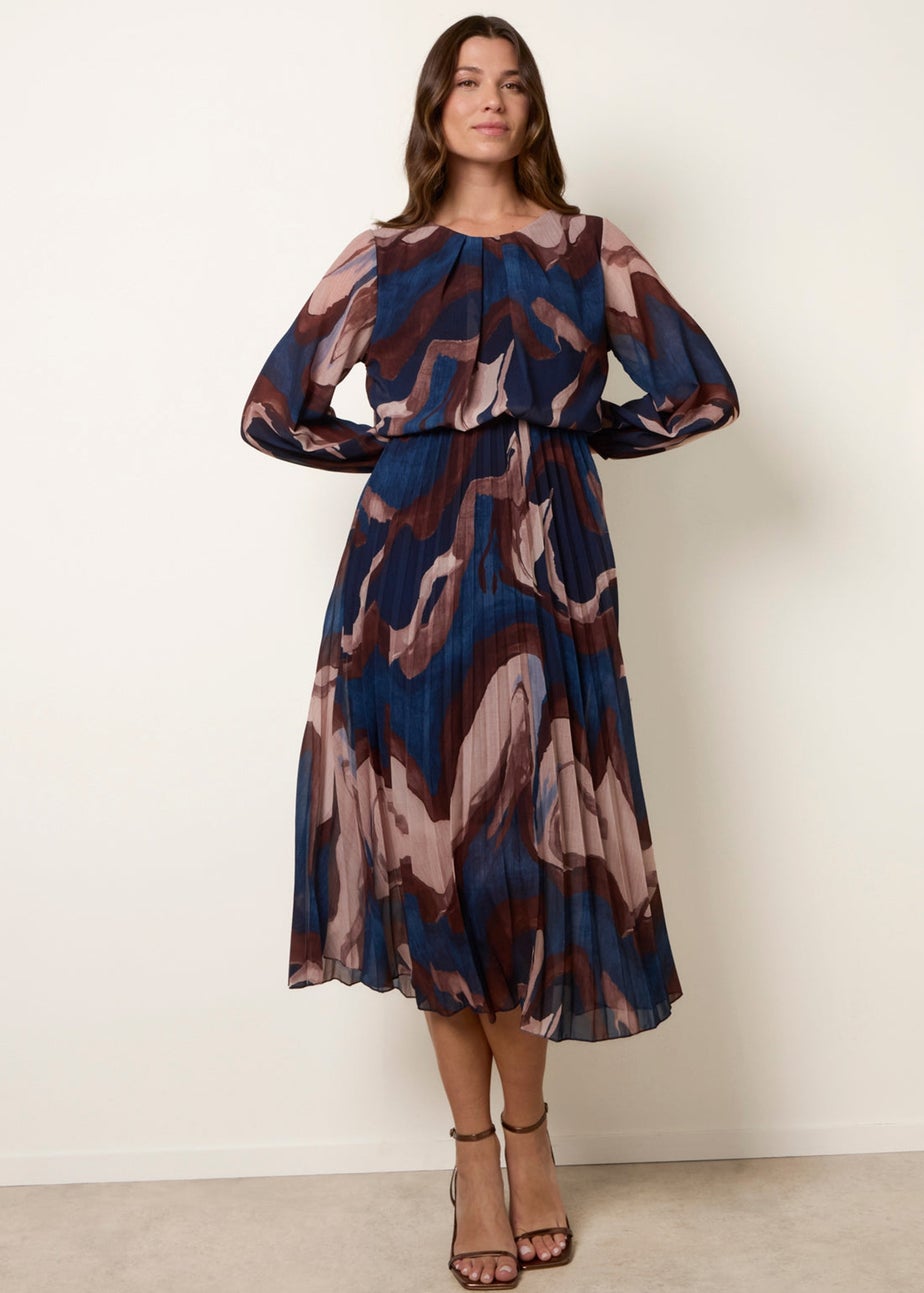 Blue Vanilla Navy Marble Pleated Dress