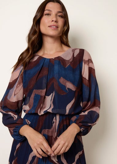 Blue Vanilla Navy Marble Pleated Dress