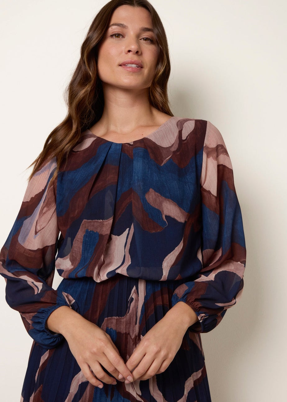 Blue Vanilla Navy Marble Pleated Dress