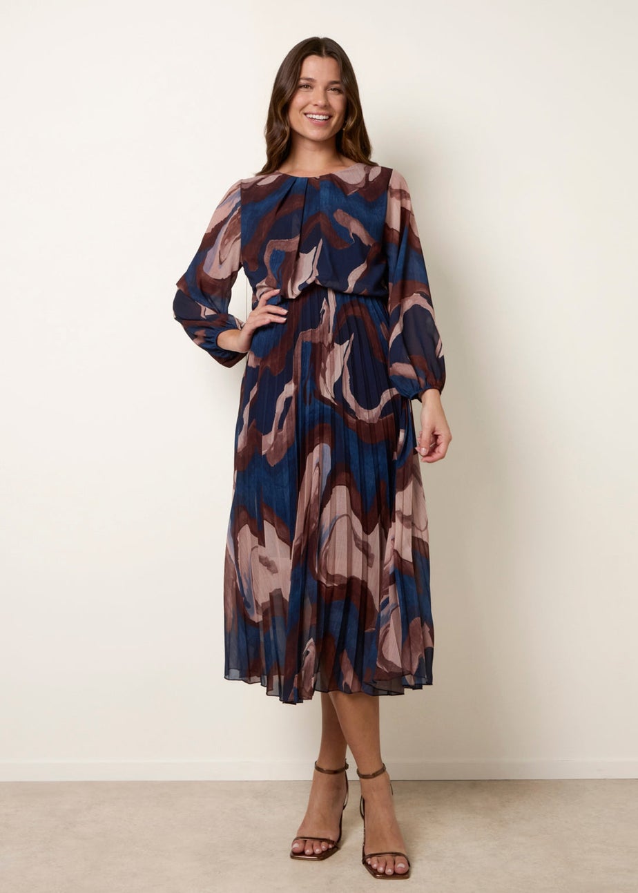 Blue Vanilla Navy Marble Pleated Dress