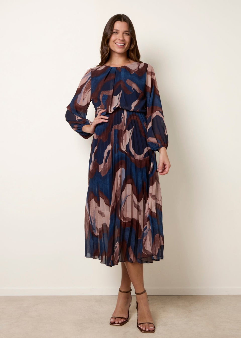 Blue Vanilla Navy Marble Pleated Dress