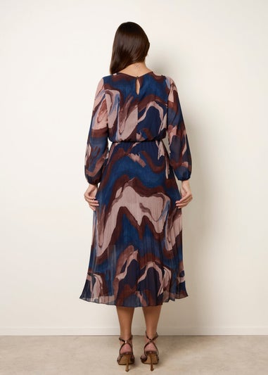 Blue Vanilla Navy Marble Pleated Dress