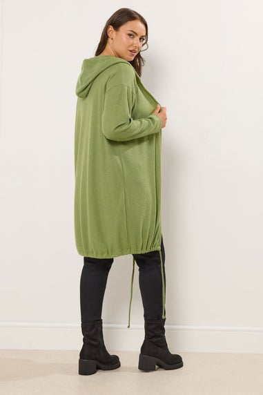 Yours Curve Green Hooded Ribbed Cardigan