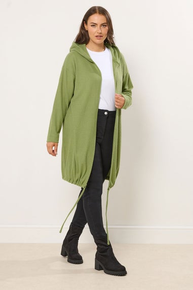 Yours Curve Green Hooded Ribbed Cardigan