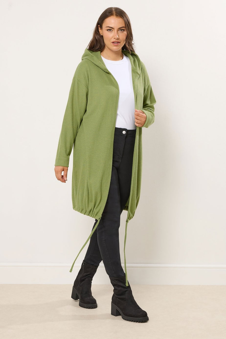 Yours Curve Green Hooded Ribbed Cardigan