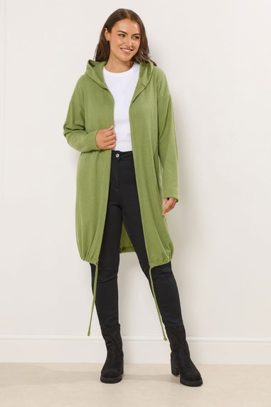 Yours Curve Green Hooded Ribbed Cardigan