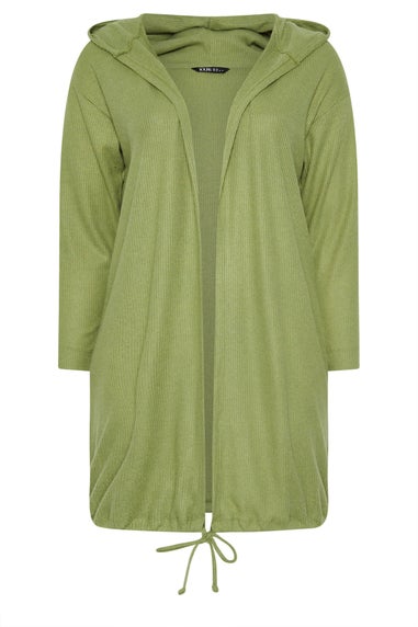 Yours Curve Green Hooded Ribbed Cardigan