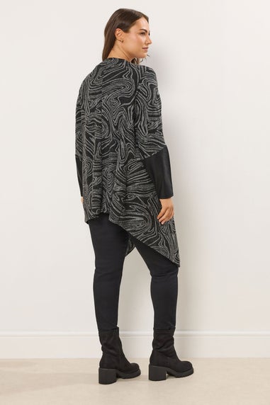 Yours Curve Abstract Grey Soft Touch Cardigan
