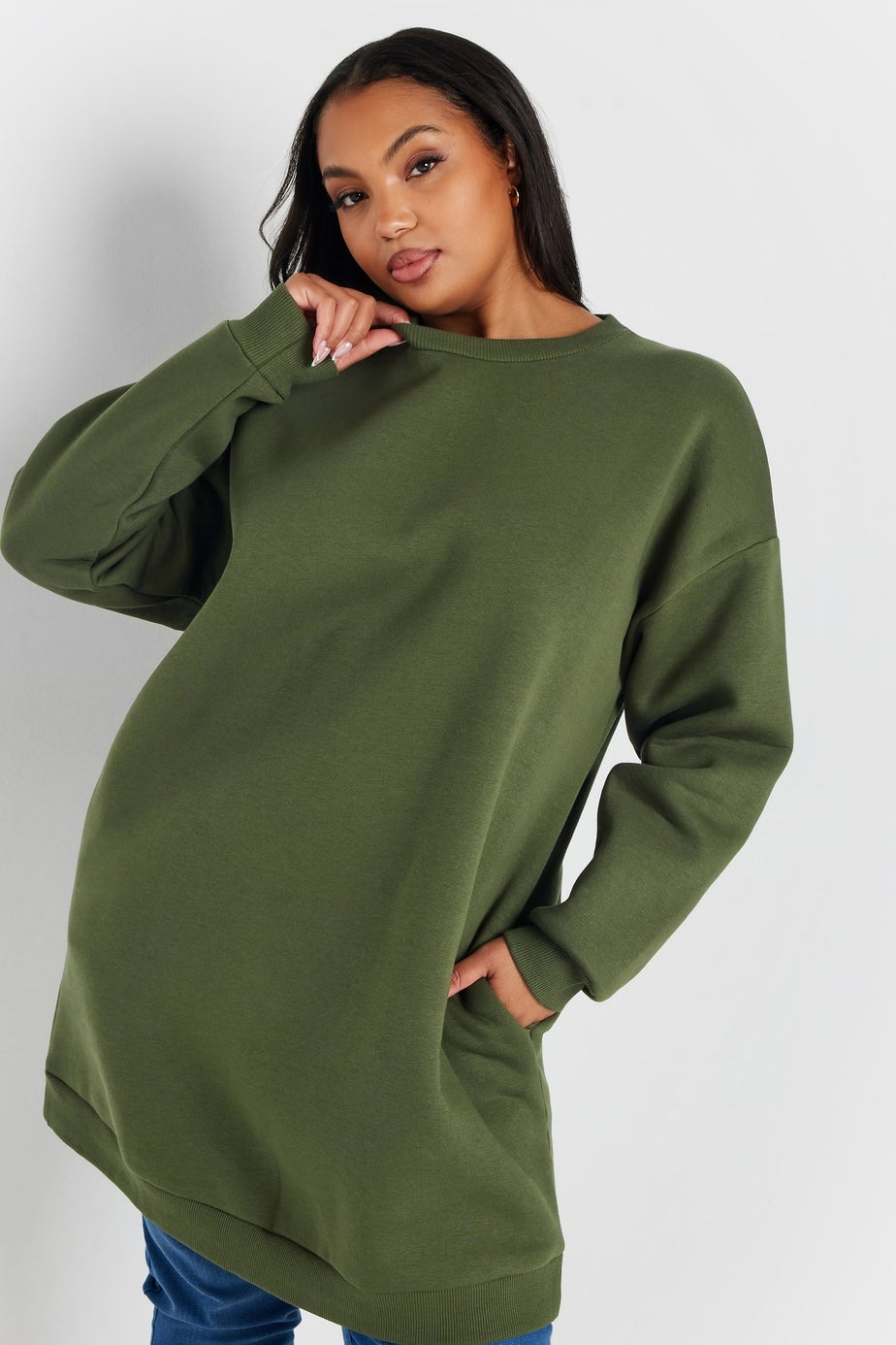 Yours Curve Khaki Green Sweatshirt Dress