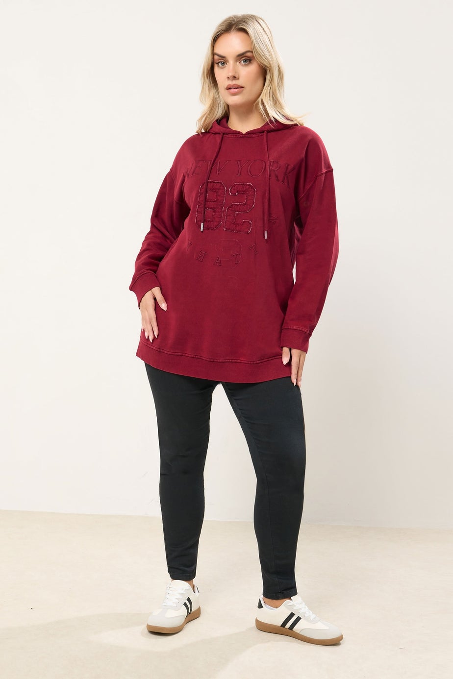 Yours Curve Red Embroidered 'New York' Hoodie