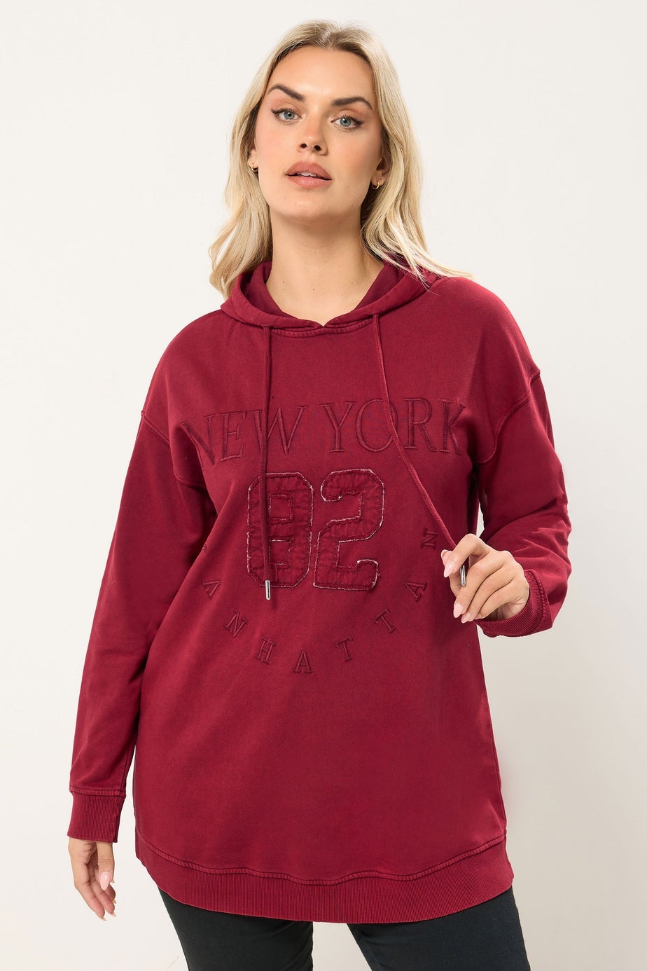 Yours Curve Red Embroidered 'New York' Hoodie