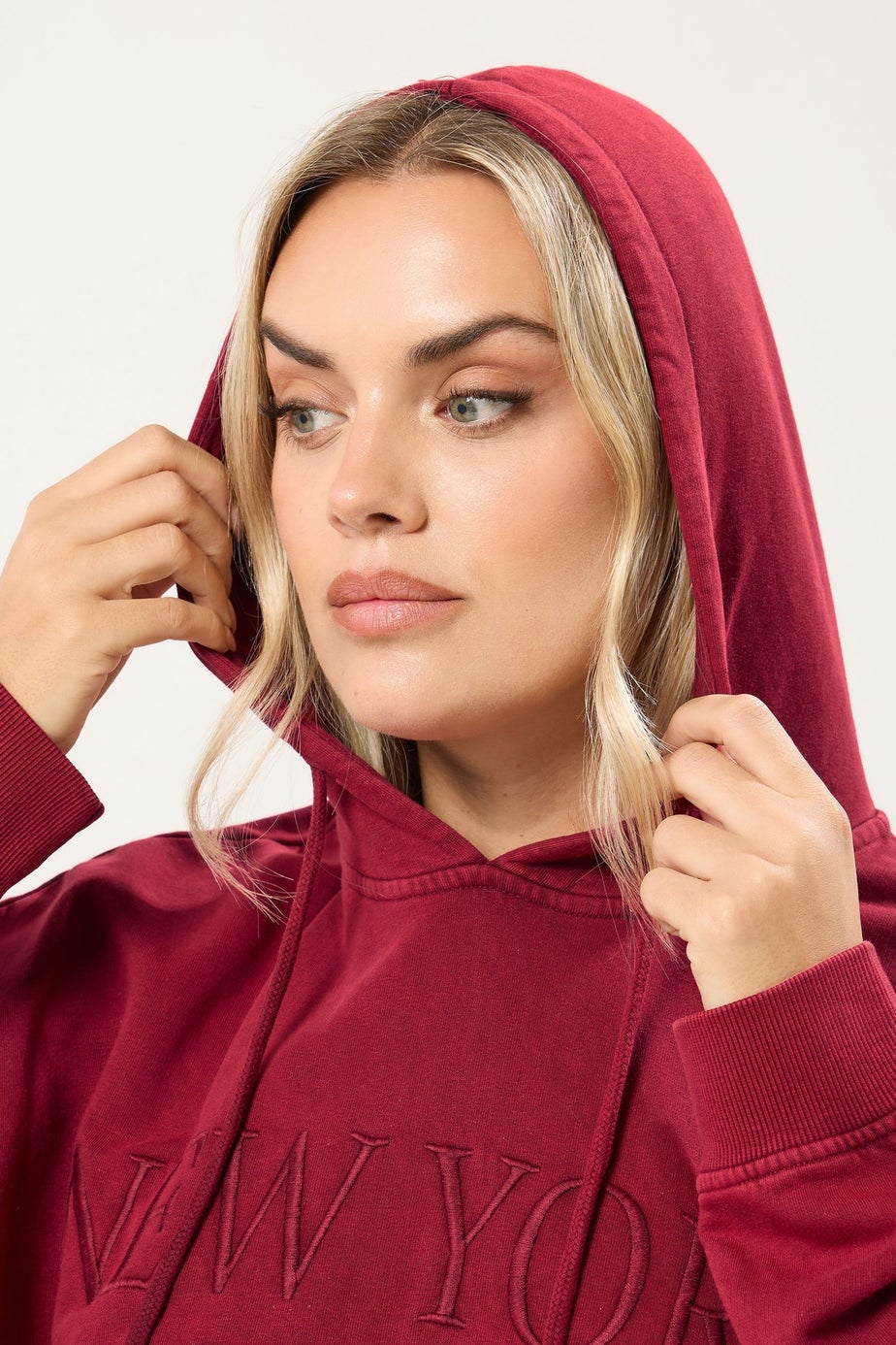Yours Curve Red Embroidered 'New York' Hoodie