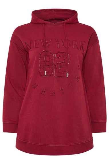 Yours Curve Red Embroidered 'New York' Hoodie