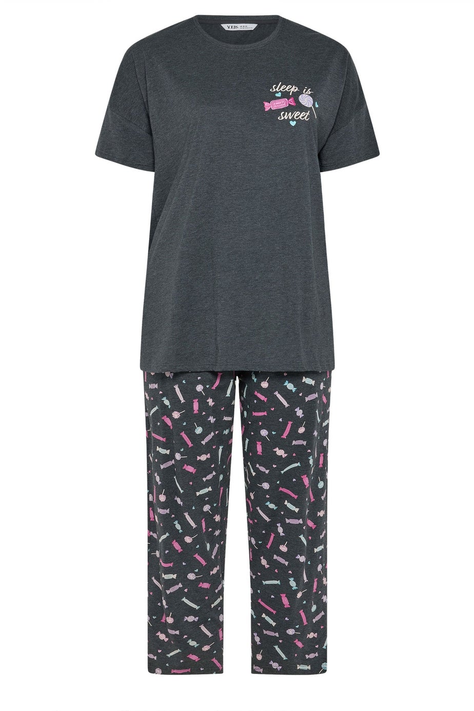 Yours Curve Grey 'Sleep Is Sweet' Wide Leg Pyjama Set