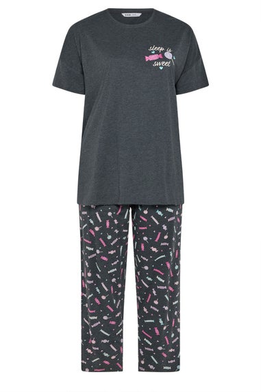 Yours Curve Grey 'Sleep Is Sweet' Wide Leg Pyjama Set