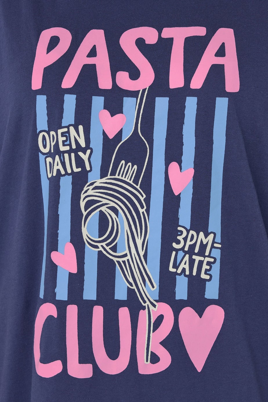 Yours Curve Navy Blue 'Pasta Club' Wide Leg Striped Pyjama Set