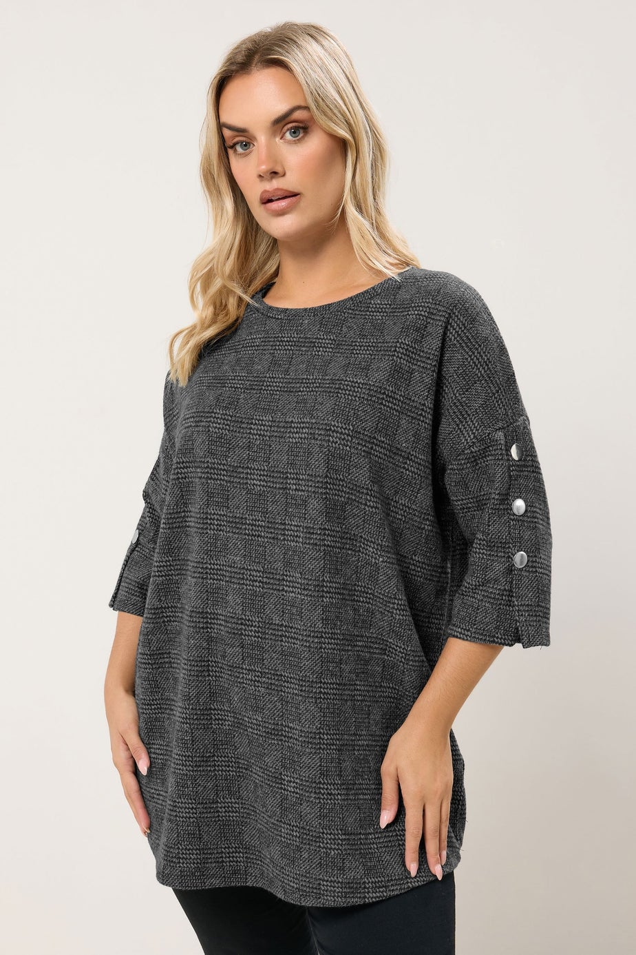 Yours Curve Grey Check Soft Touch Button Top