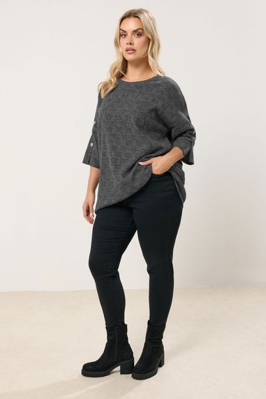 Yours Curve Grey Check Soft Touch Button Top