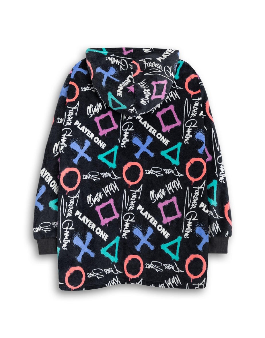 Vanilla Underground PlayStation Kids Black With Colorful Graphics Blanket Hoodie