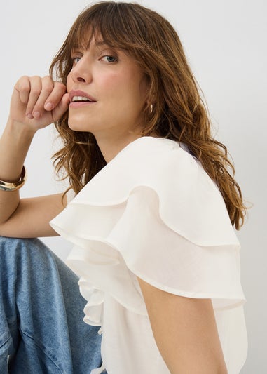 Cream Frill Short Sleeve Blouse