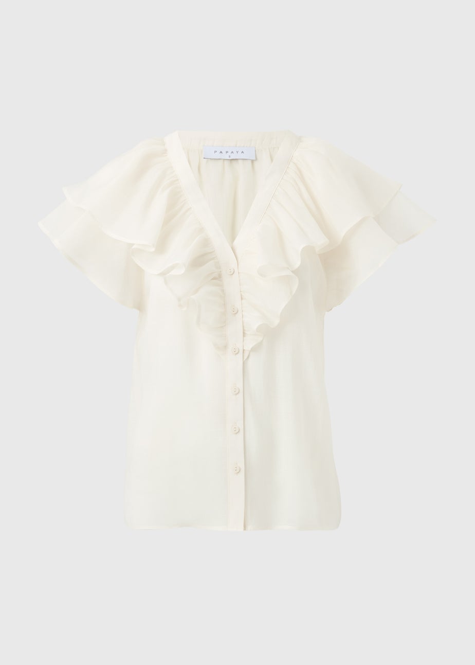 Cream Frill Short Sleeve Blouse