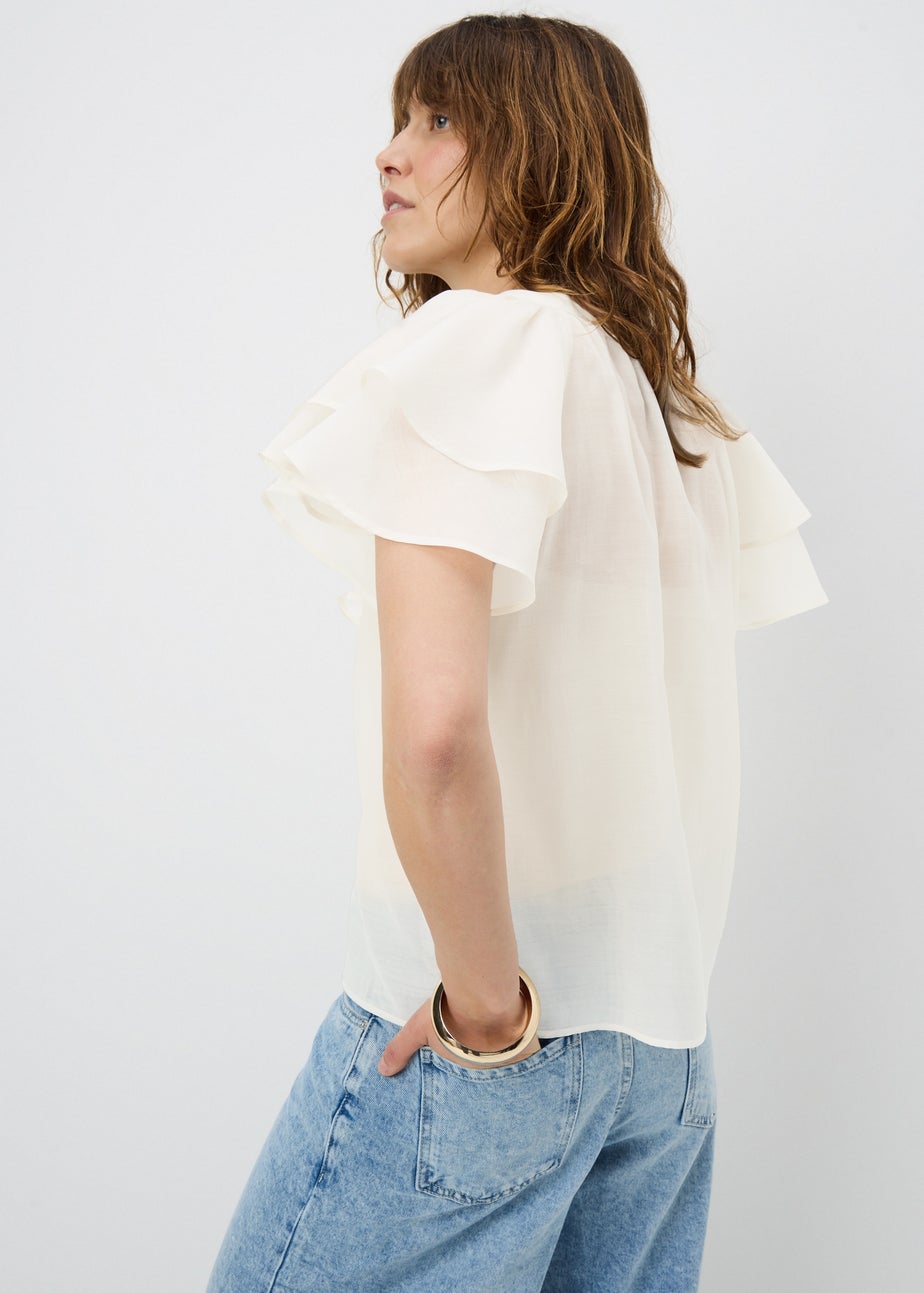 Cream Frill Short Sleeve Blouse