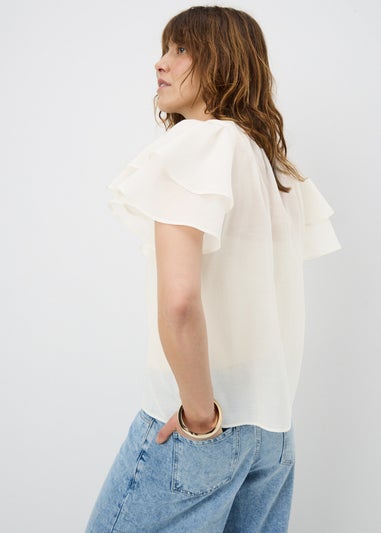 Cream Frill Short Sleeve Blouse