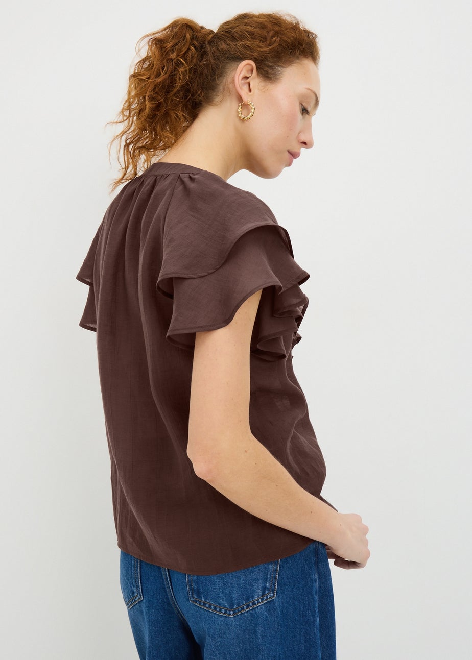 Chocolate Brown Frill Short Sleeve Blouse
