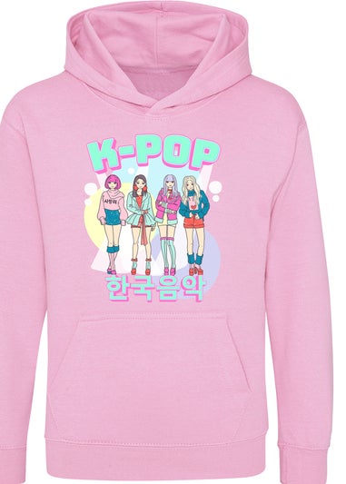 Brands In K-Pop Girl Band Girls Pink Graphic Hoodie (3-13 Years)