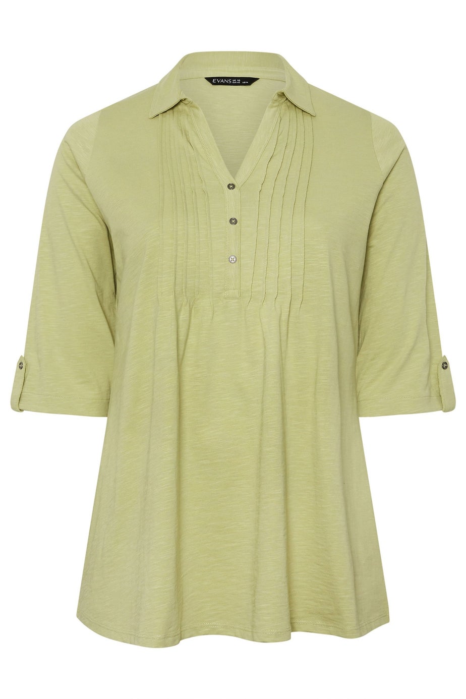 Evans Curve Premium Sage Green Pintuck Henley Top