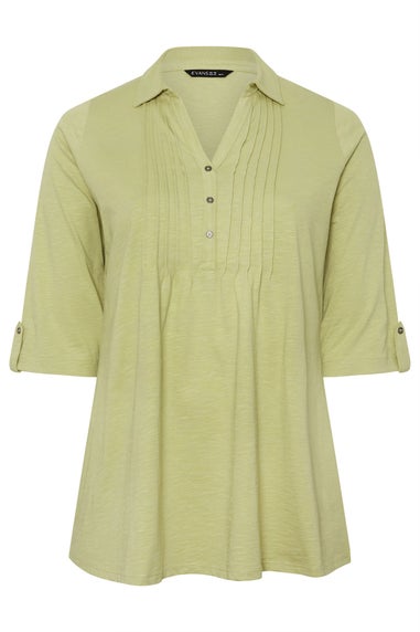 Evans Curve Premium Sage Green Pintuck Henley Top