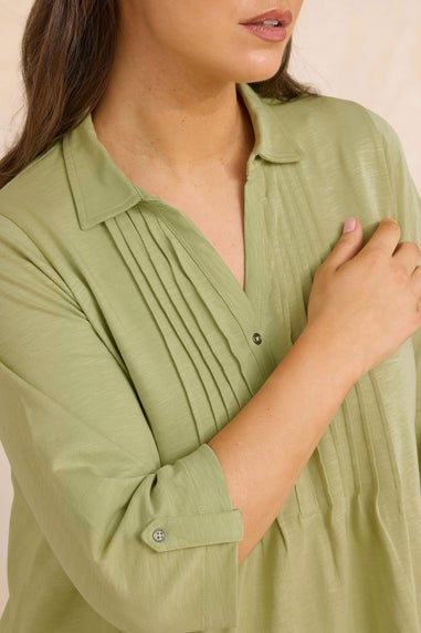 Evans Curve Premium Sage Green Pintuck Henley Top