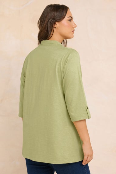 Evans Curve Premium Sage Green Pintuck Henley Top