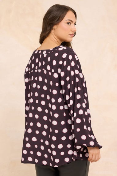 Evans Curve Purple Spot Print Pleated Swing Top
