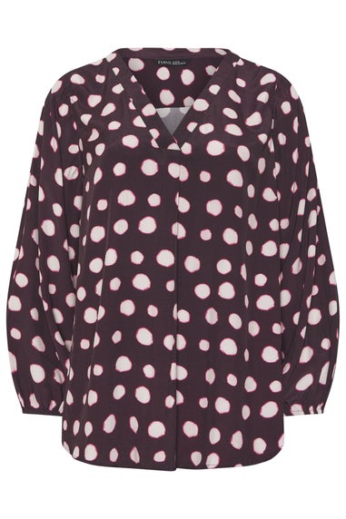 Evans Curve Purple Spot Print Pleated Swing Top