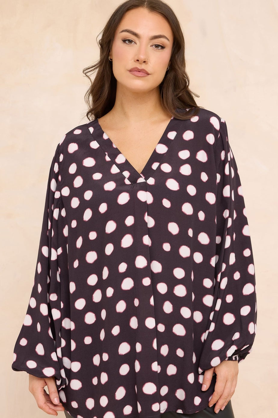 Evans Curve Purple Spot Print Pleated Swing Top
