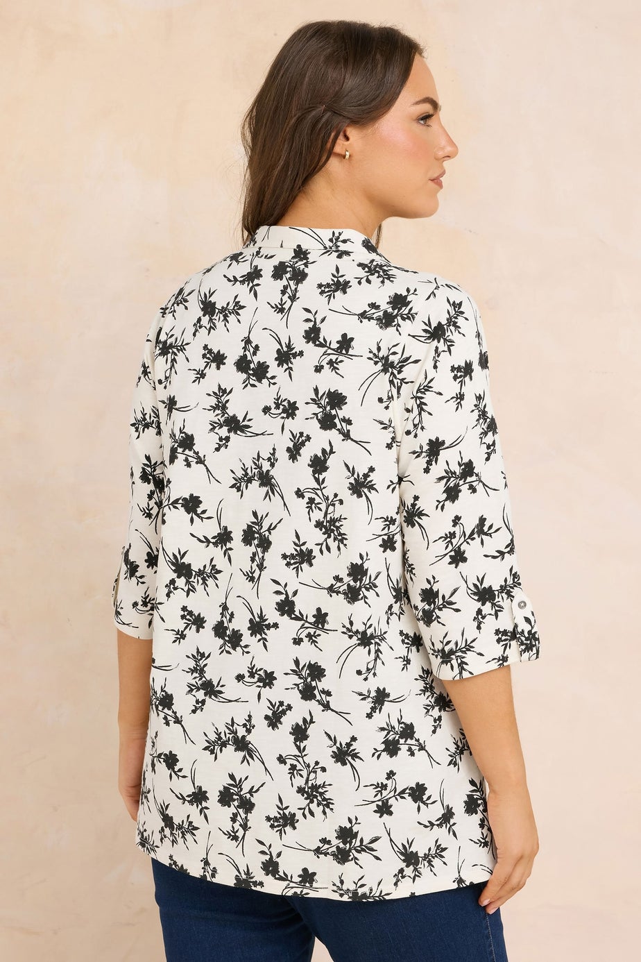 Evans Curve White Floral Premium Pintuck Henley Top