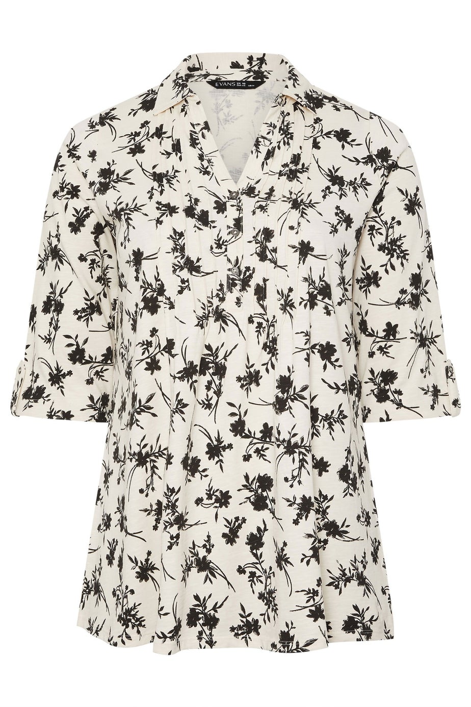Evans Curve White Floral Premium Pintuck Henley Top