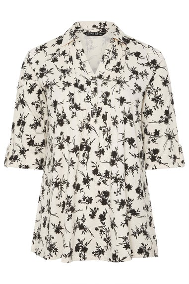 Evans Curve White Floral Premium Pintuck Henley Top